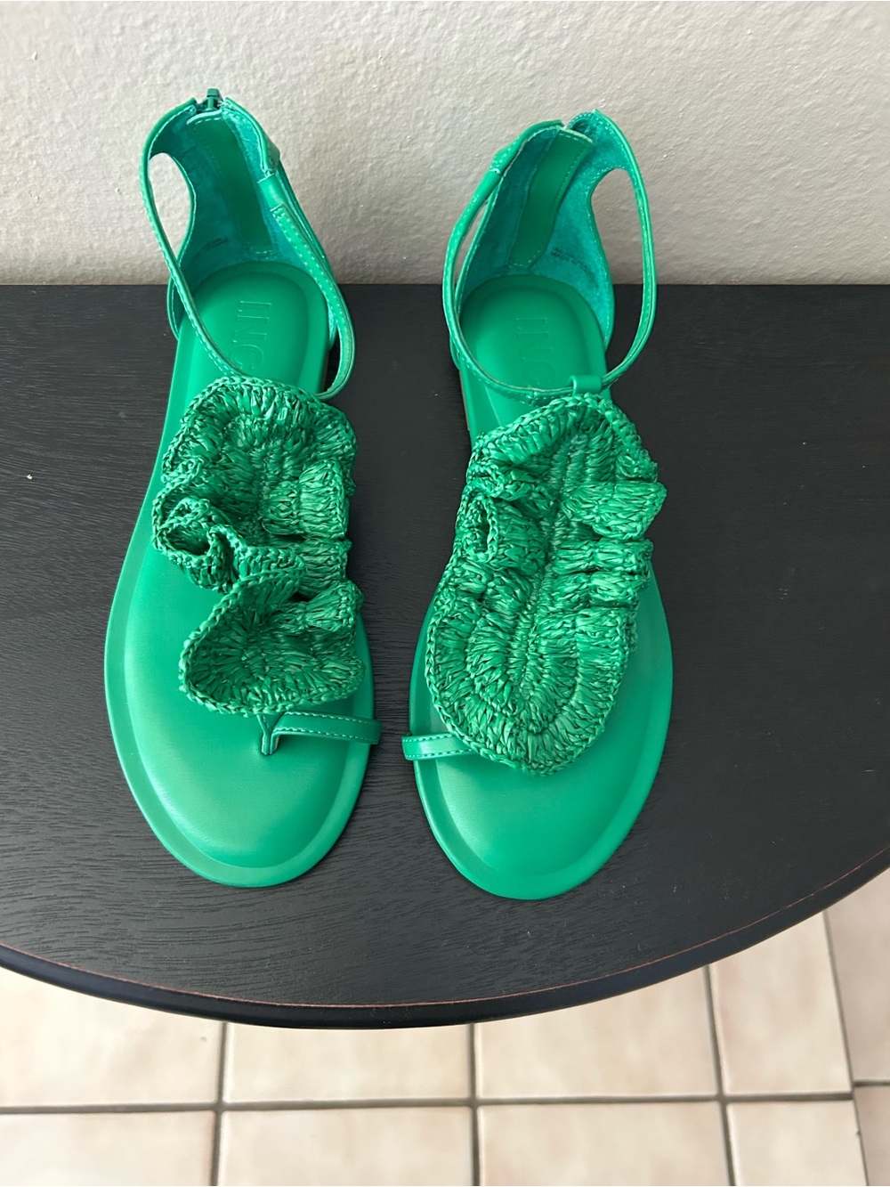 INC International Concepts Emerald Green Ruffle Slingback Sandals